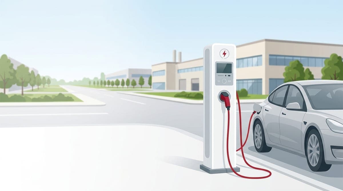 Trạm sạc xe điện tại khu công nghiệp Bình Dương, ô tô điện đang sạc tại trụ sạc